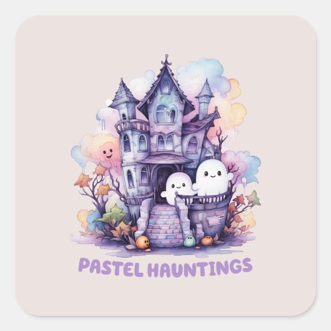 Pastel Hauntings – Cute Pastel Purple House Square Sticker (Front)