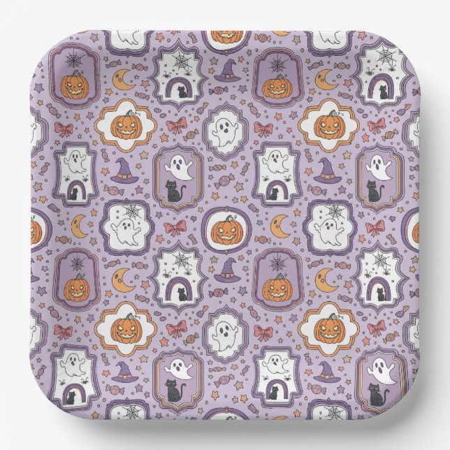 Pastel Haunts & Whimsical Spirits Paper Plate (Front)