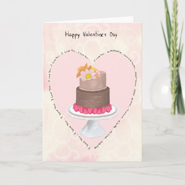 Pastel Heart And Cake Valentine’s Card (Front)
