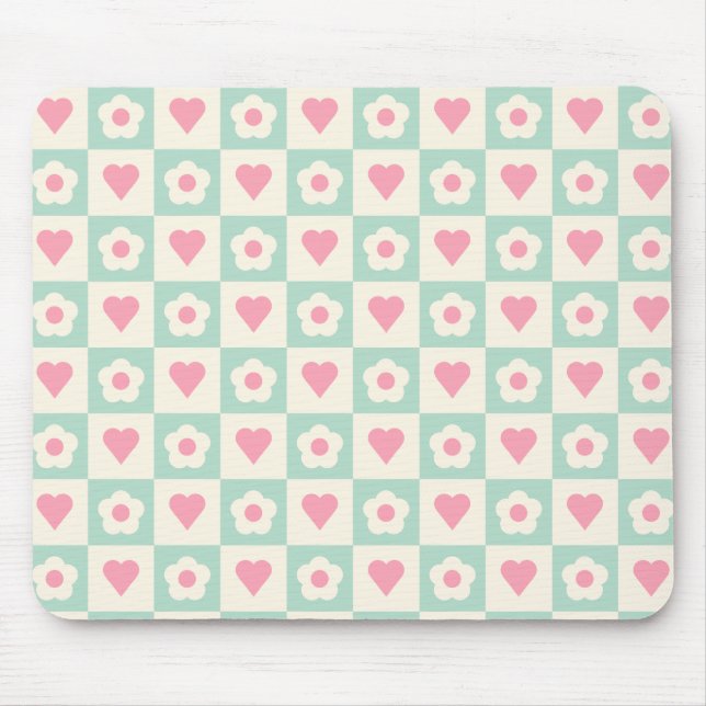 Pastel Heart and Flower Pattern Mouse Pad (Front)