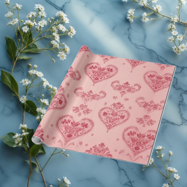 Pastel Heart Motifs Delicate Floral Romantic Style Wrapping Paper (Pastel Heart Motifs Delicate Floral Romantic Style Wrapping Paper)