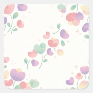 Pastel Heart Shaped Flowers Minimalist Pattern Square Sticker