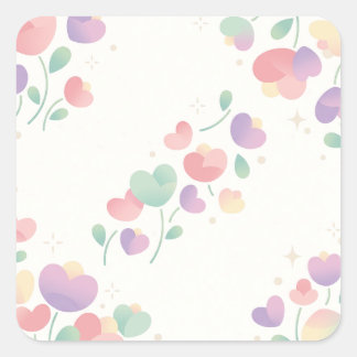 Pastel Heart Shaped Flowers Minimalist Pattern Square Sticker
