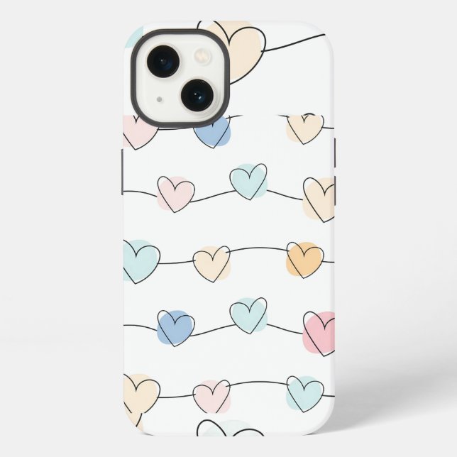Pastel Heart Strings Pattern | Cute Minimalist iPhone Case (Back)
