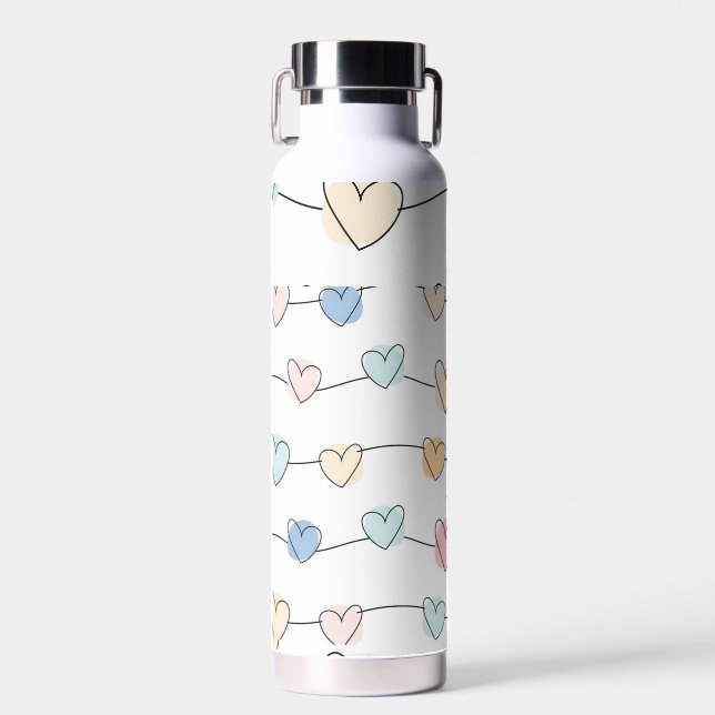 Pastel Heart Strings Pattern | Cute Minimalist Water Bottle (Front)