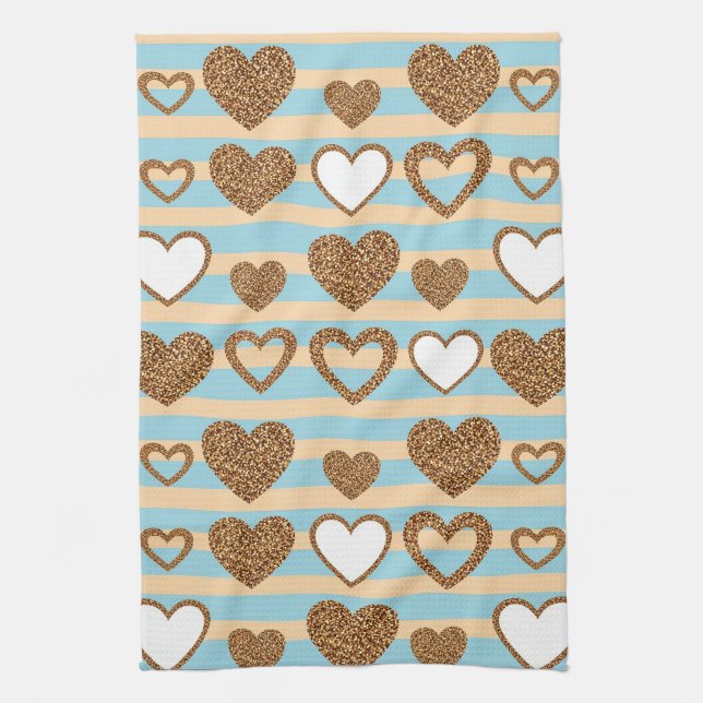 Pastel Heart Stripes Glitter Style Pattern (13) Kitchen Towel (Vertical)