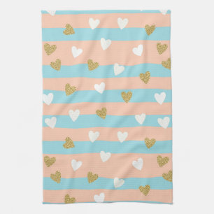 Pastel Heart Stripes Glitter Style Pattern (14) Kitchen Towel
