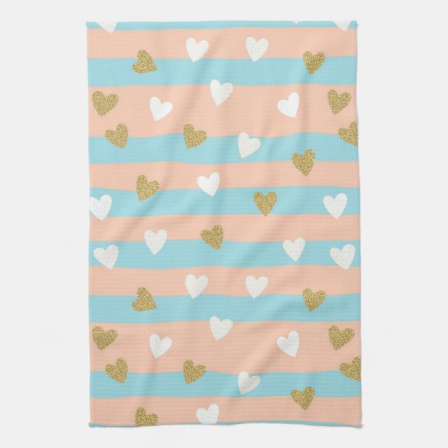 Pastel Heart Stripes Glitter Style Pattern (14) Kitchen Towel (Vertical)