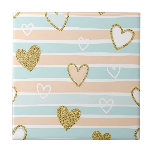 Pastel Heart Stripes Glitter Style Pattern (15) Tile (Front)