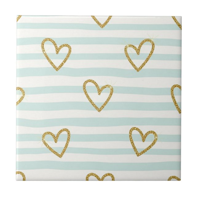 Pastel Heart Stripes Glitter Style Pattern (1) Tile (Front)