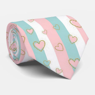 Pastel Heart Stripes Glitter Style Pattern (2) Tie