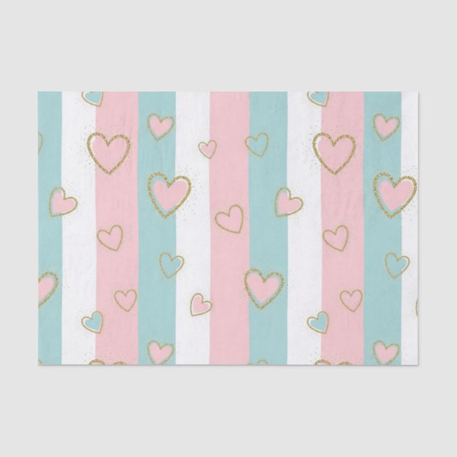 Pastel Heart Stripes Glitter Style Pattern (2) Tissue Paper (Front)
