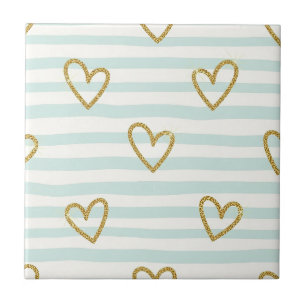 Pastel Heart Stripes Glitter Style Pattern Tile