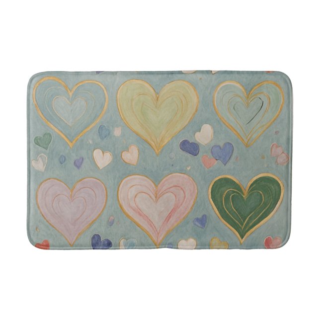 Pastel Heart Tapestry Bath Mat (Front)