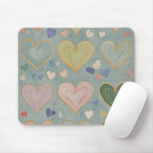Pastel Heart Tapestry Mouse Pad (With Mouse)