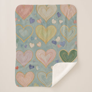 Pastel Heart Tapestry Sherpa Blanket