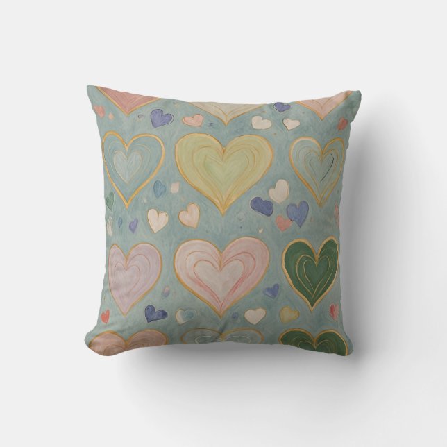 Pastel Heart Tapestry Throw Pillow (Front)