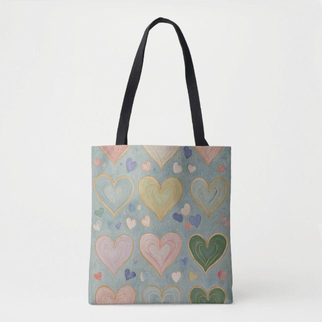 Pastel Heart Tapestry Tote Bag (Front)