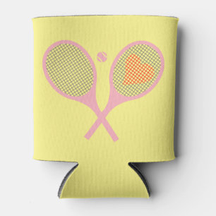 Pastel Heart Tennis Player Racquets Ball Design Can Cooler