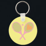 Pastel Heart Tennis Player Racquets Ball Design    Keychain<br><div class="desc">Classic and elegant, preppy pink Tennis Rackets with heart For Her | Summer Tennis Court. Gift for tennis player, pink racquet tennis match on a pastel light yellow background. Personalized Gift for a tennis player. Trendy tennis players home decor. Trendy modern tennis player gifts. Cool retro modern gift for your...</div>