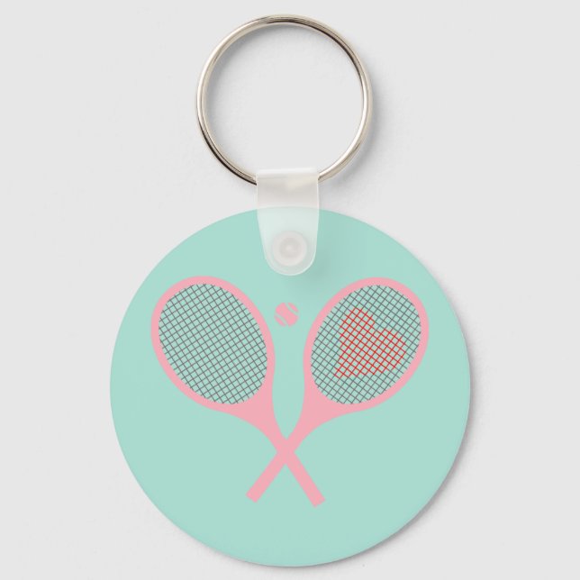 Pastel Heart Tennis Player Racquets Ball Design   Keychain (Front)
