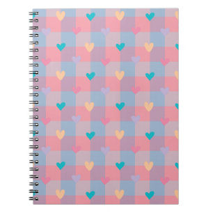 Pastel Hearts Chequerboard Pattern – Cute Seamless Notebook