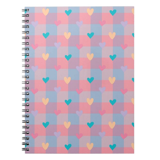 Pastel Hearts Chequerboard Pattern – Cute Seamless Notebook (Front)