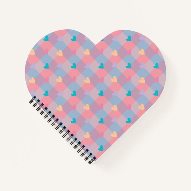 Pastel Hearts Chequerboard Pattern – Cute Seamless Notebook (Front)