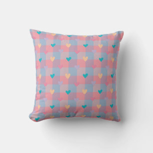 Pastel Hearts Chequerboard Pattern – Cute Seamless Throw Pillow