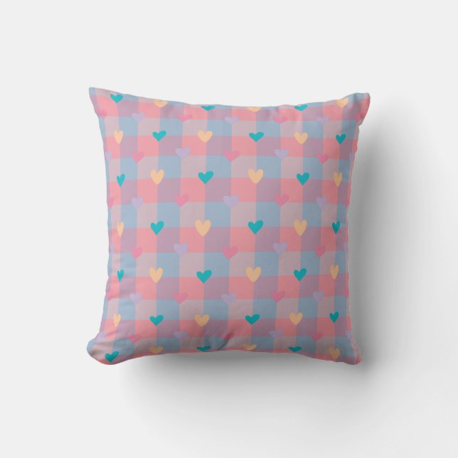 Pastel Hearts Chequerboard Pattern – Cute Seamless Throw Pillow (Front)