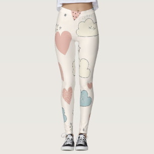 Pastel Hearts & Clouds Watercolor Dream (10) Leggings