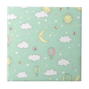 Pastel Hearts & Clouds Watercolor Dream (11) Tile