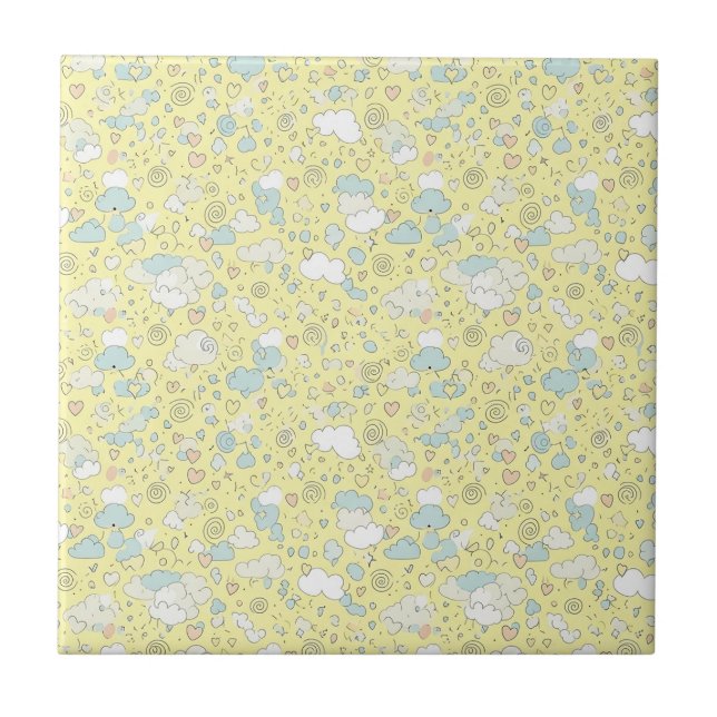 Pastel Hearts & Clouds Watercolor Dream (1) Tile (Front)