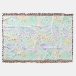 Pastel Hearts & Clouds Watercolor Dream (2) Throw Blanket