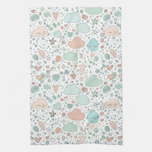 Pastel Hearts & Clouds Watercolor Dream (3) Kitchen Towel