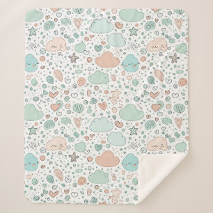 Pastel Hearts & Clouds Watercolor Dream (3) Sherpa Blanket