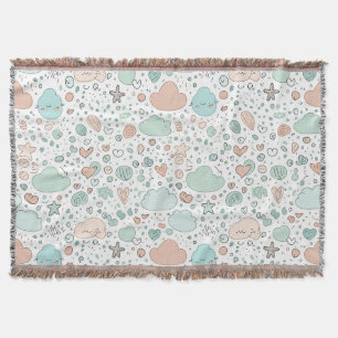 Pastel Hearts & Clouds Watercolor Dream (3) Throw Blanket