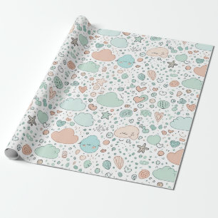 Pastel Hearts & Clouds Watercolor Dream (3) Wrapping Paper