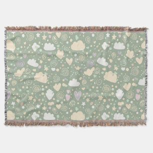 Pastel Hearts & Clouds Watercolor Dream (4) Throw Blanket