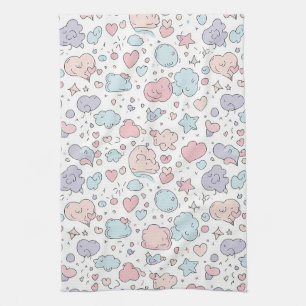 Pastel Hearts & Clouds Watercolor Dream (5) Kitchen Towel
