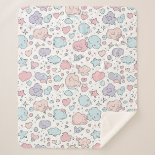 Pastel Hearts & Clouds Watercolor Dream (5) Sherpa Blanket