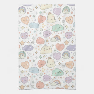 Pastel Hearts & Clouds Watercolor Dream (6) Kitchen Towel