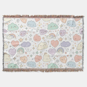Pastel Hearts & Clouds Watercolor Dream (6) Throw Blanket