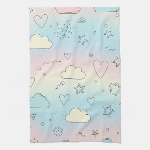Pastel Hearts & Clouds Watercolor Dream (8) Kitchen Towel