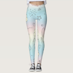 Pastel Hearts & Clouds Watercolor Dream (8) Leggings