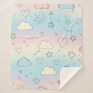 Pastel Hearts & Clouds Watercolor Dream (8) Sherpa Blanket