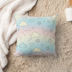 Pastel Hearts & Clouds Watercolor Dream (8) Throw Pillow