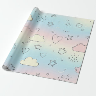 Pastel Hearts & Clouds Watercolor Dream (8) Wrapping Paper