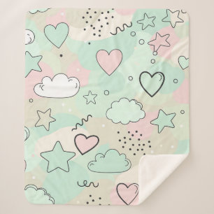 Pastel Hearts & Clouds Watercolor Dream (9) Sherpa Blanket