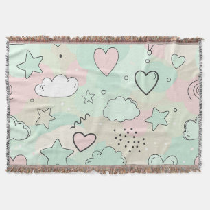 Pastel Hearts & Clouds Watercolor Dream (9) Throw Blanket